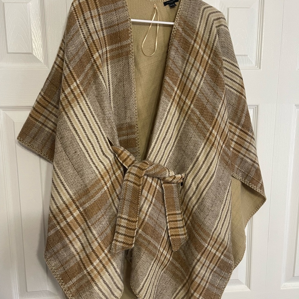 Ann Taylor Factory Plaid Cape in Tan and Brown